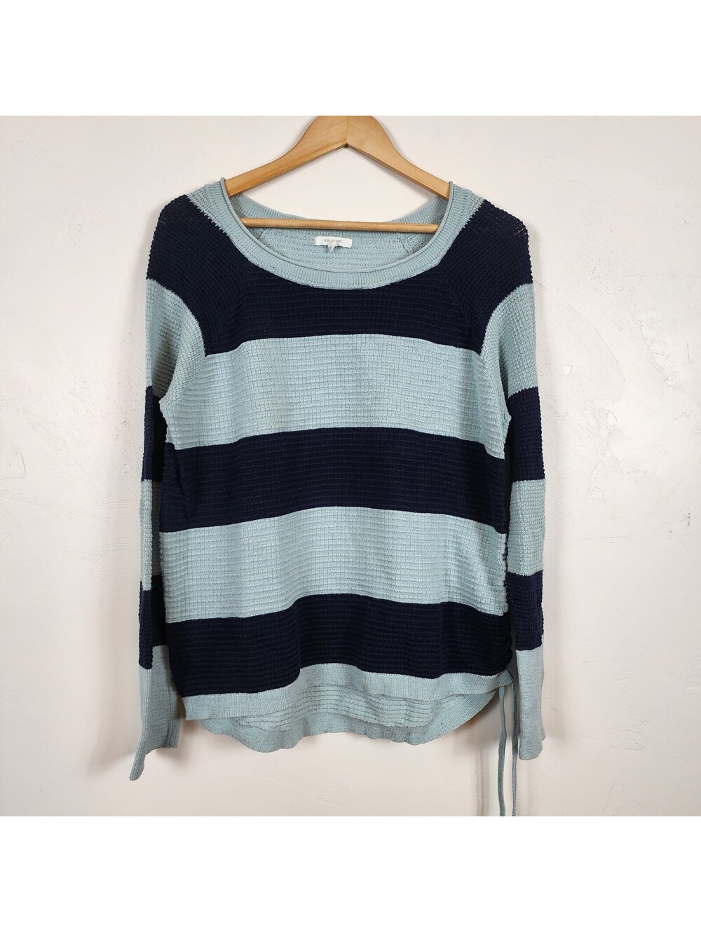 Maurices Navy Light Blue Striped Waffle Knit Thermal Sweater Scoop Neck XXL